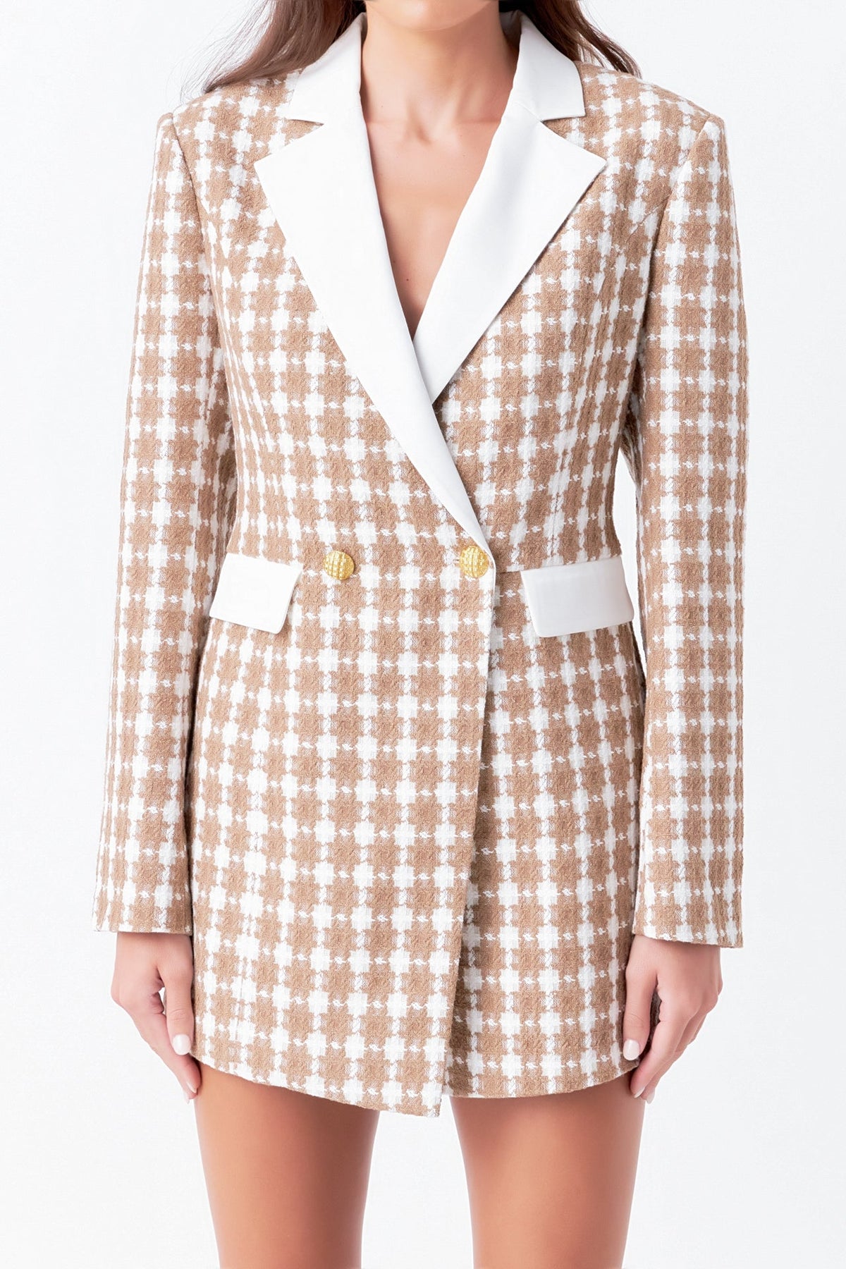 ENDLESS ROSE-Premium Houndstooth Blazer Romper-ROMPERS available at Objectrare