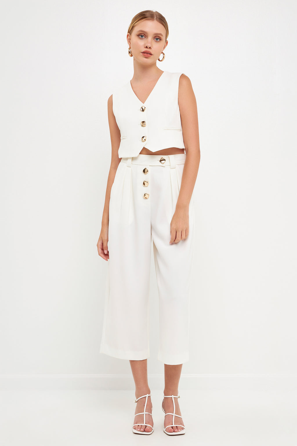 Cropped Vest with Button Detail