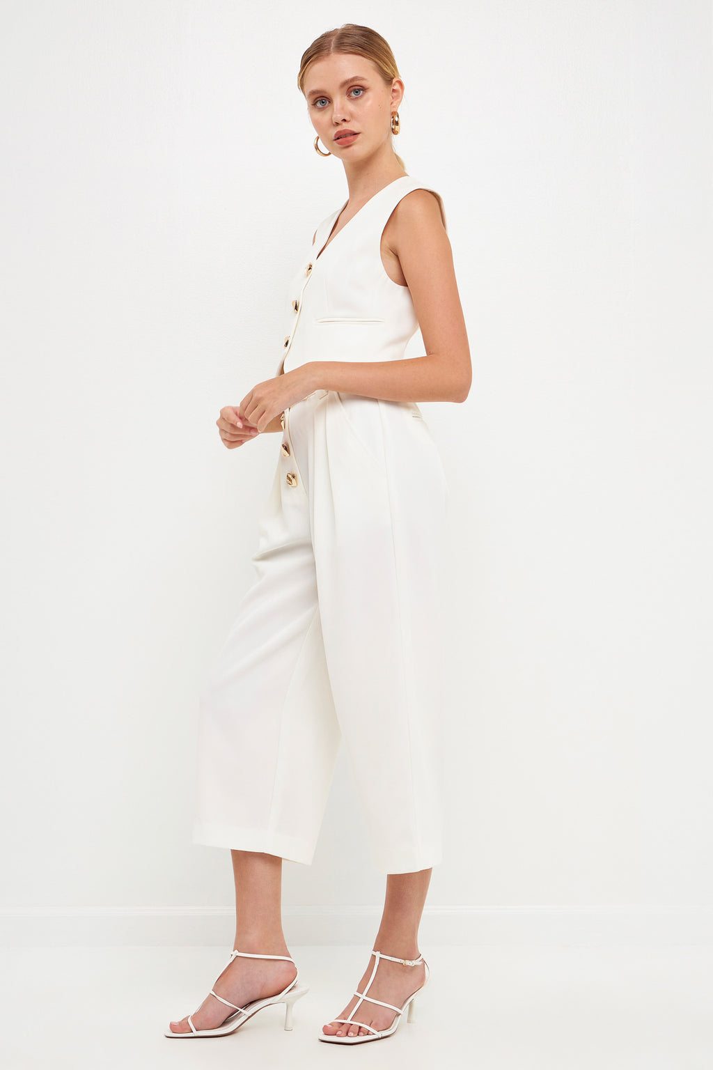 Cropped Vest with Button Detail