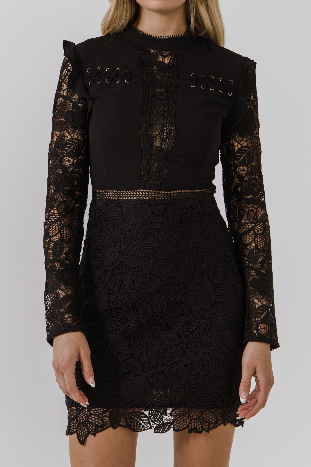 ENDLESS ROSE - Mini Dress With Eyelet Details and Lace Incets - DRESSES available at Objectrare