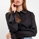 Beaded Collar Long-Sleeve Shirt