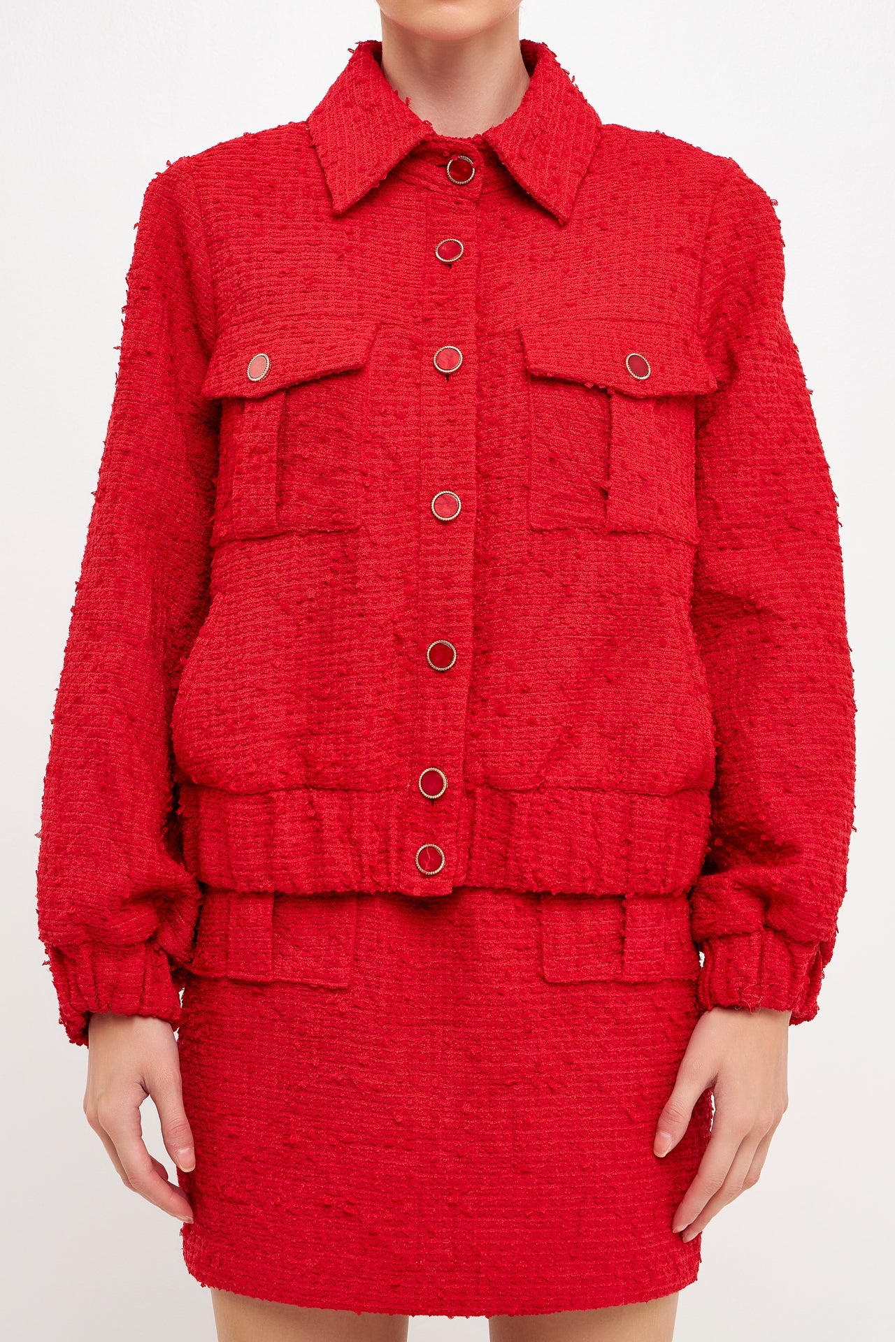 Endless Rose - Double Pocket Tweed Jacket Red / M