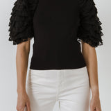 ENDLESS ROSE - Mixed Media Contrast Sleeve Top - TOPS available at Objectrare