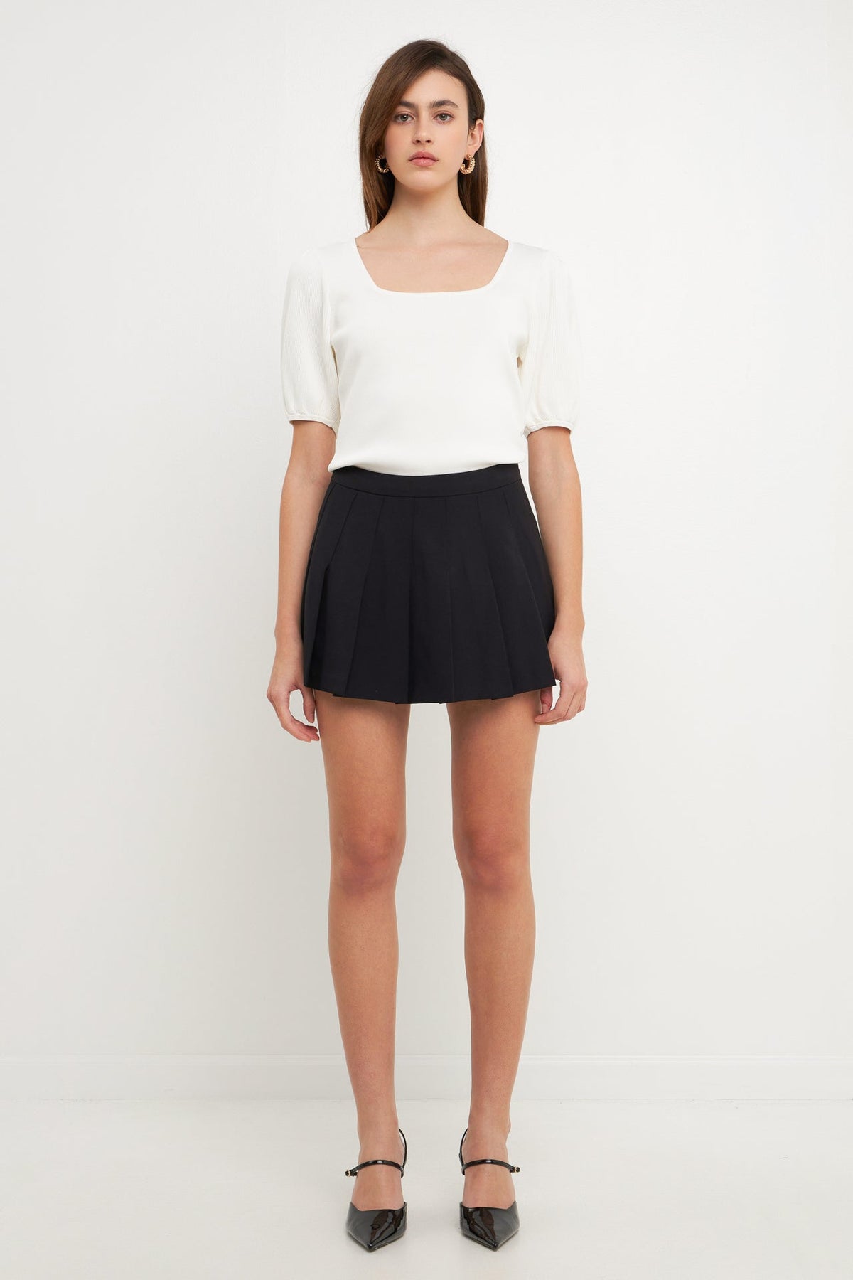 Knit Square Neck Puff Top
