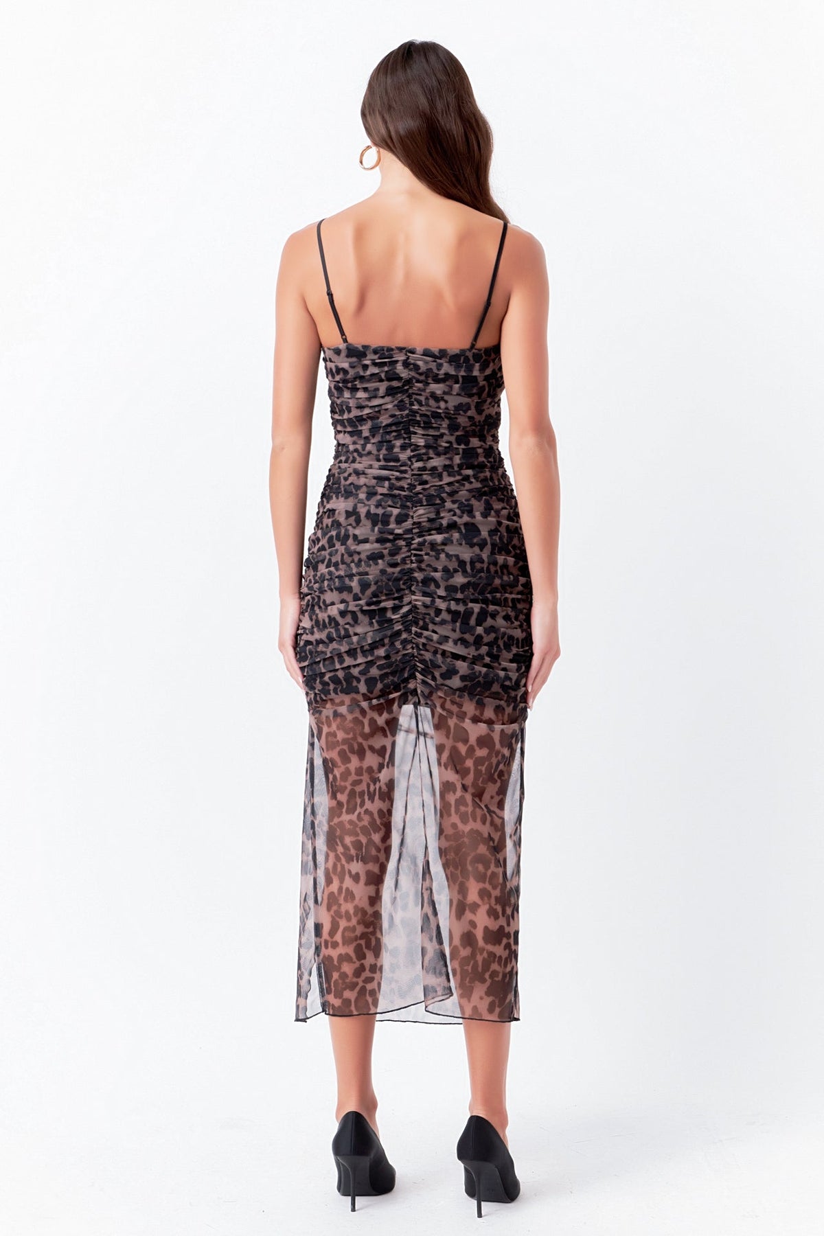 ENDLESS ROSE-Ruched Mesh Asymmetrical Midi Dress-DRESSES available at Objectrare