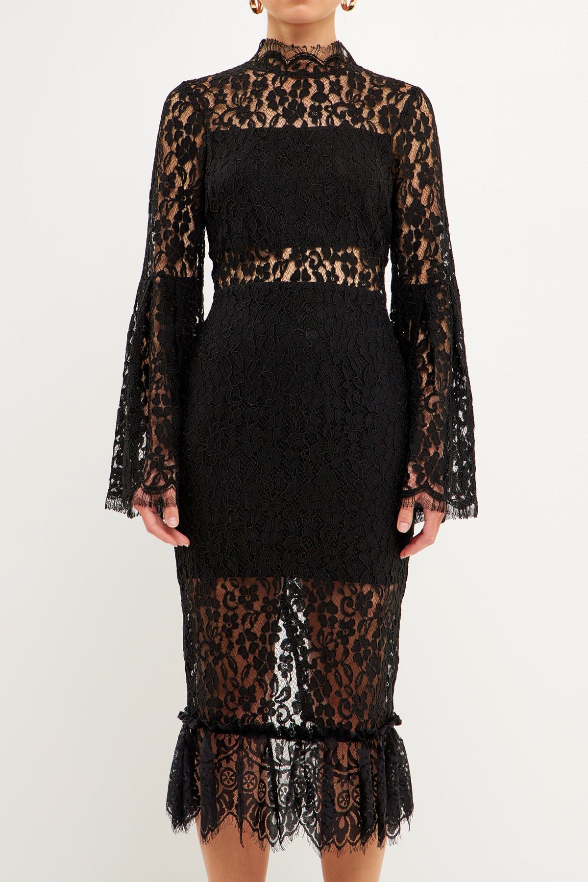 Long-Sleeved Lace Midi Dress