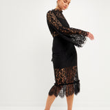 Long-Sleeved Lace Midi Dress