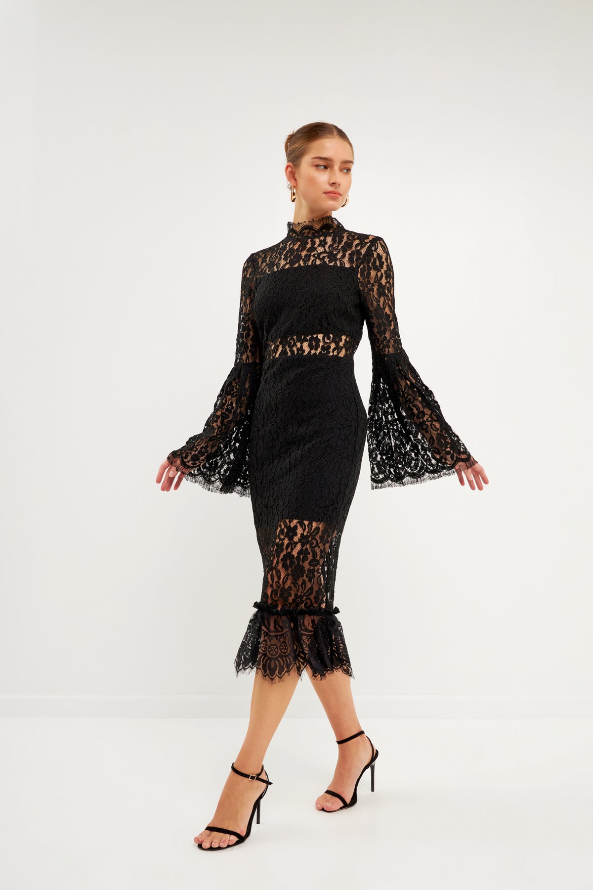 Long-Sleeved Lace Midi Dress