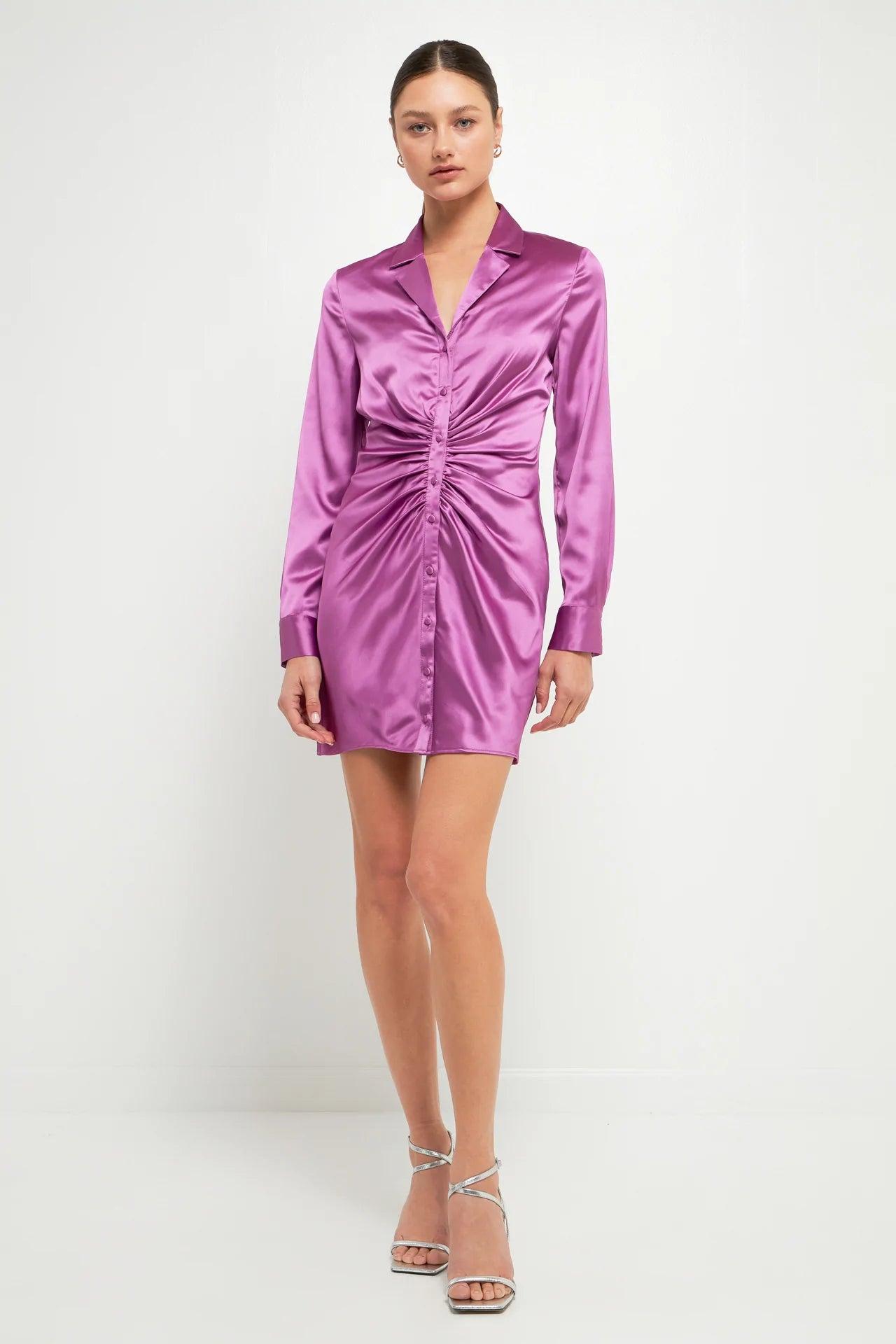 Endless Rose - Satin Ruched Long-Sleeve Mini Dress - Dresses in Women's Clothing available at endlessrose.com