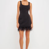 Feather Trim Mini Dress