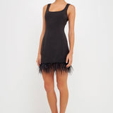 Feather Trim Mini Dress