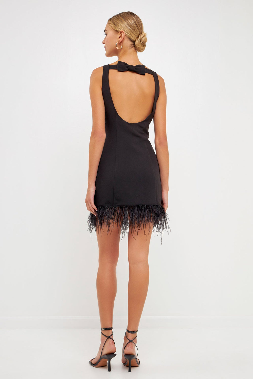 Feather Trim Mini Dress
