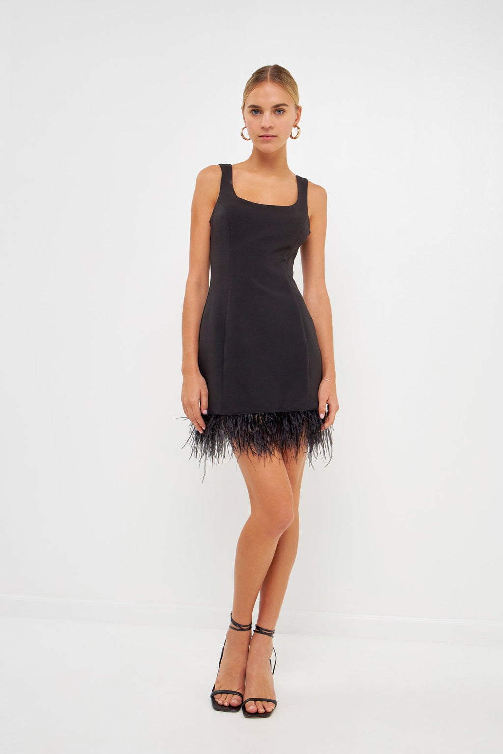 Feather Trim Mini Dress