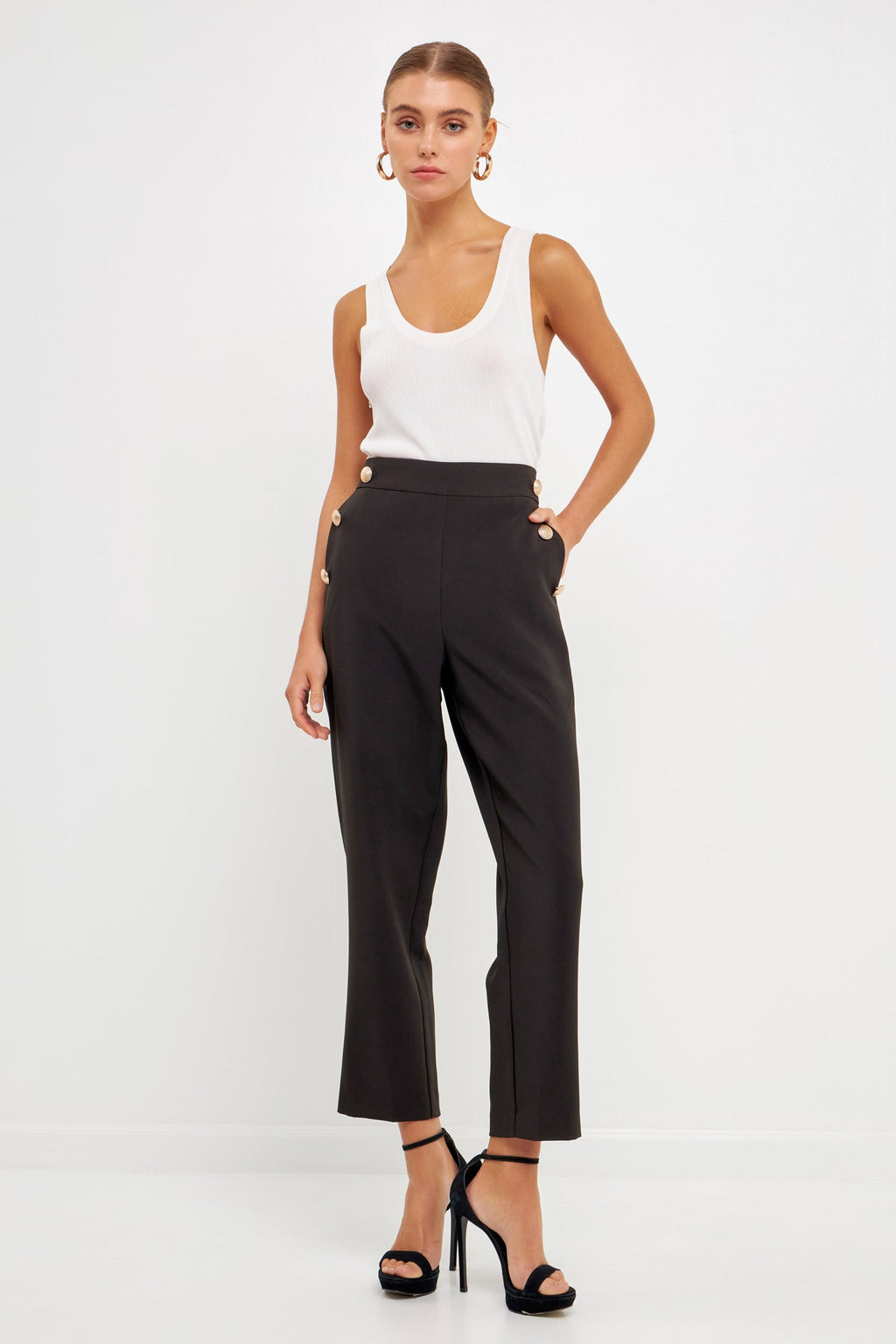 ENDLESS ROSE-High Waisted Buttoned Trousers-PANTS available at Objectrare