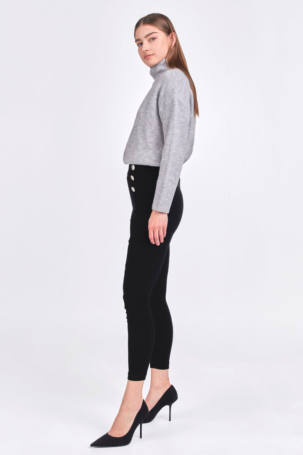 ENDLESS ROSE-Stretch Skinny Buttoned Pants-PANTS available at Objectrare