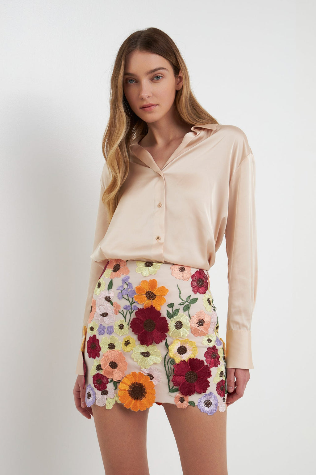 Floral Embroidered Mini Skirt