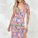 Cotton Floral Print Slit Maxi Skirt
