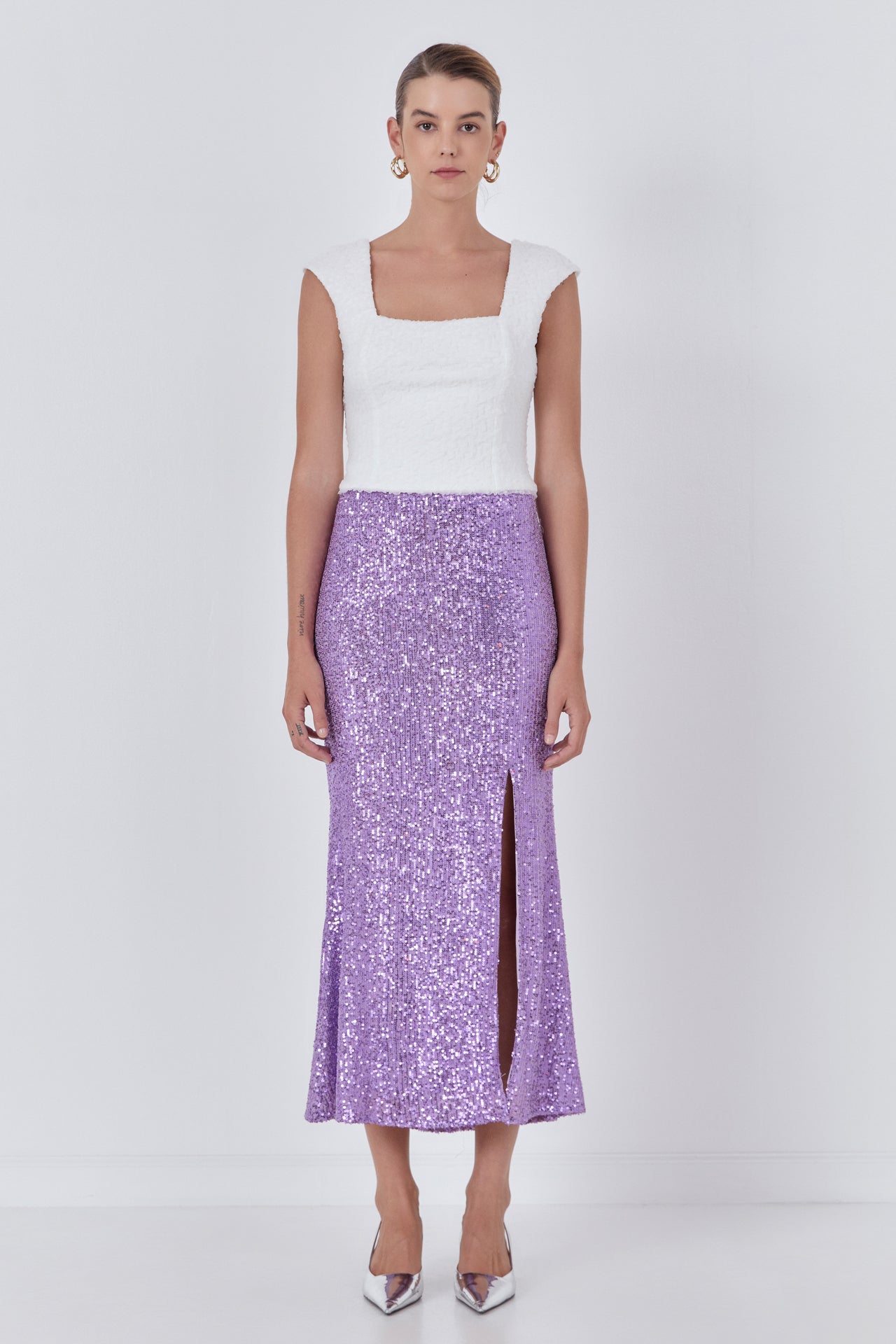 Endless Rose - Sequins Front Slit Midi Skirt - Skirts in Women's Clothing available at endlessrose.com