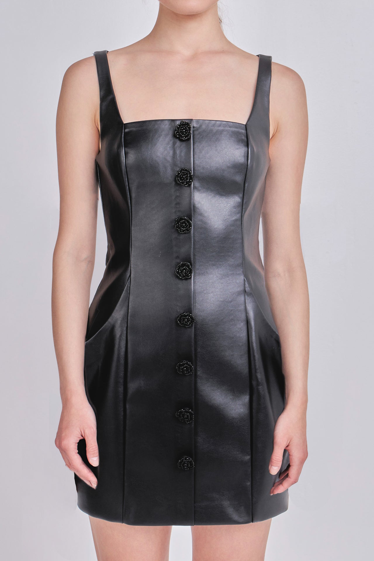 Endless Rose - Faux Leather Buttoned Mini Dress - Dresses in Women's Clothing available at endlessrose.com