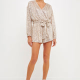 ENDLESS ROSE - Wrap Belted Sequins Romper - ROMPERS available at Objectrare
