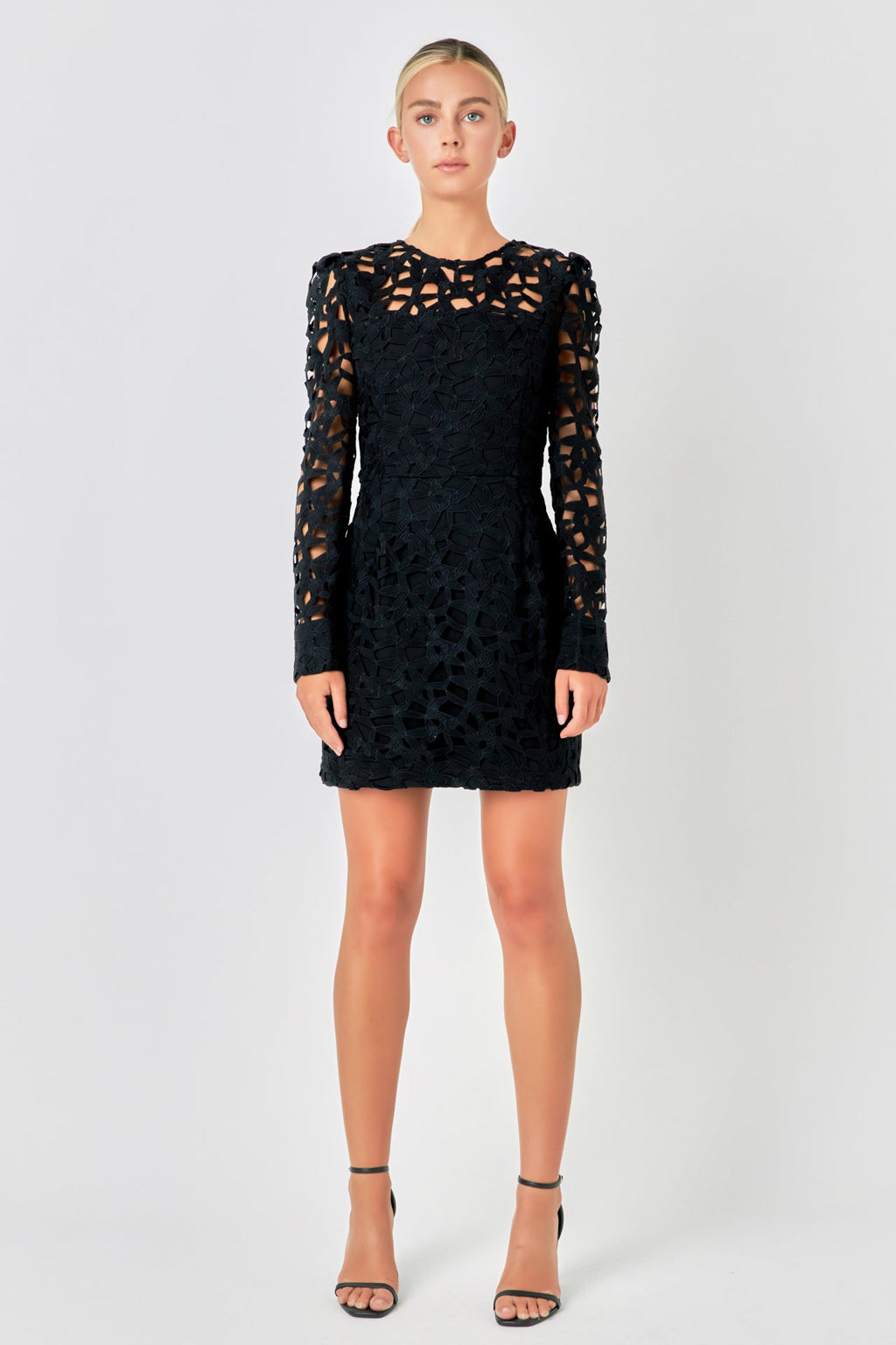 ENDLESS ROSE-Eyelet Structured Mini Dress-DRESSES available at Objectrare