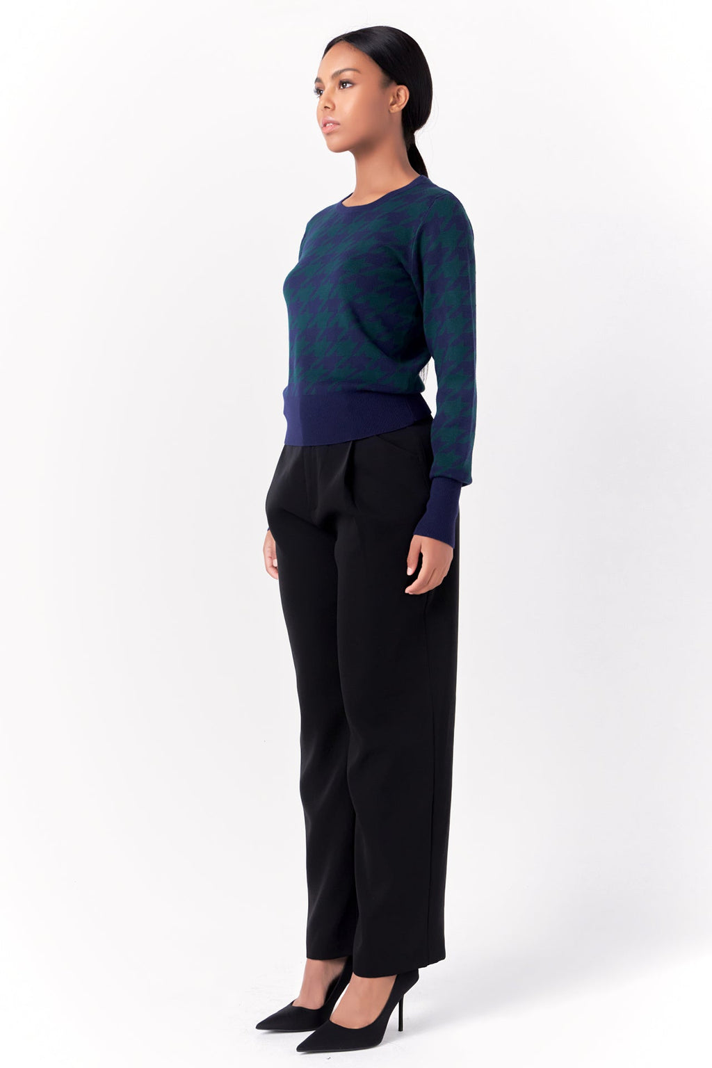 ENDLESS ROSE-Knit Houndstooth Sweater-TOPS available at Objectrare