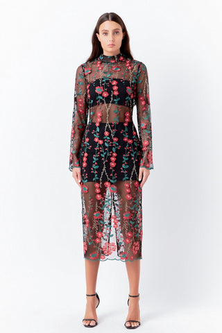 ENDLESS ROSE-Floral Embroidered Midi Dress-DRESSES available at Objectrare