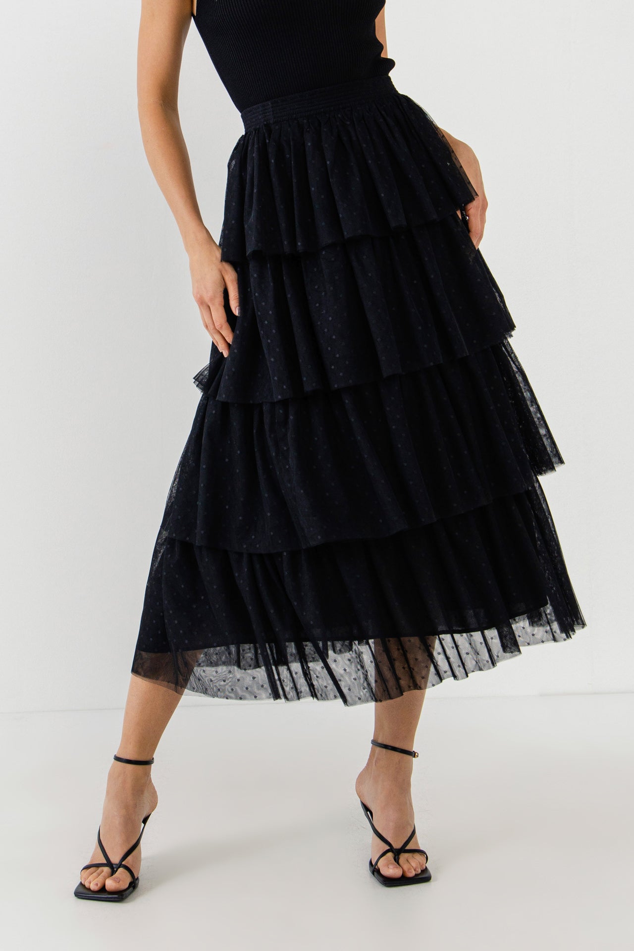 ENDLESS ROSE - Pleated Swiss Dot Mesh Skirt - SKIRTS available at Objectrare