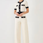 ENDLESS ROSE - Contrast Band Knit Pants with Gold Buttons - PANTS available at Objectrare
