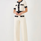 ENDLESS ROSE - Contrast Band Knit Pants with Gold Buttons - PANTS available at Objectrare
