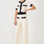 ENDLESS ROSE - Contrast Band Knit Pants with Gold Buttons - PANTS available at Objectrare