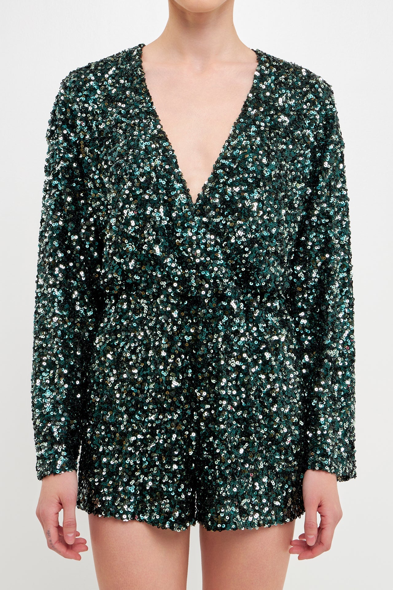sequin romper dress Beyond Obsessed Sequin Romper In Green