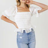 All Over Embroidered Lace Smocked Top
