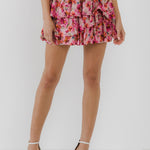 ENDLESS ROSE-Multi Ruffle Floral Mini Skirt-SKIRTS available at Objectrare