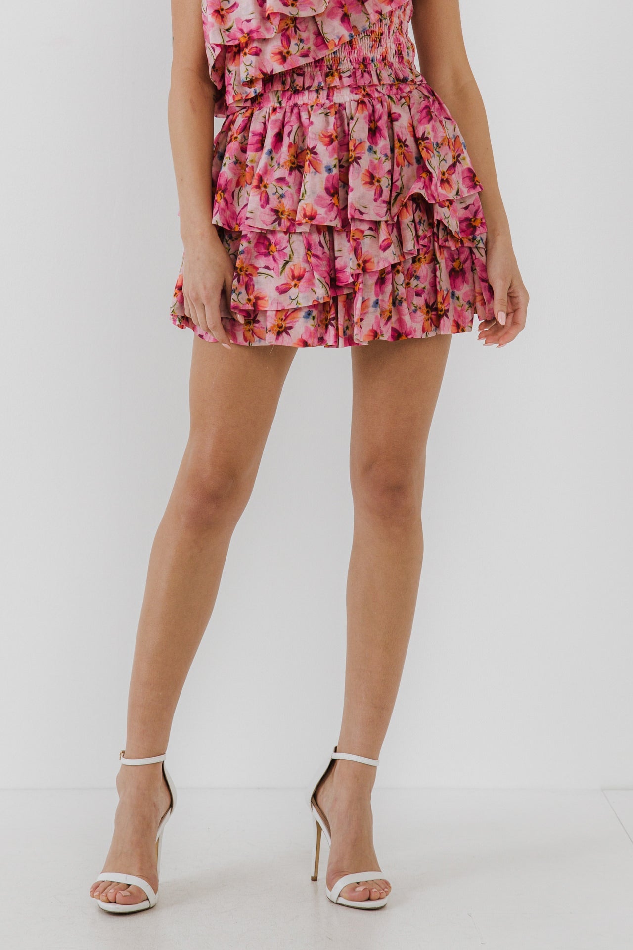 ENDLESS ROSE-Multi Ruffle Floral Mini Skirt-SKIRTS available at Objectrare