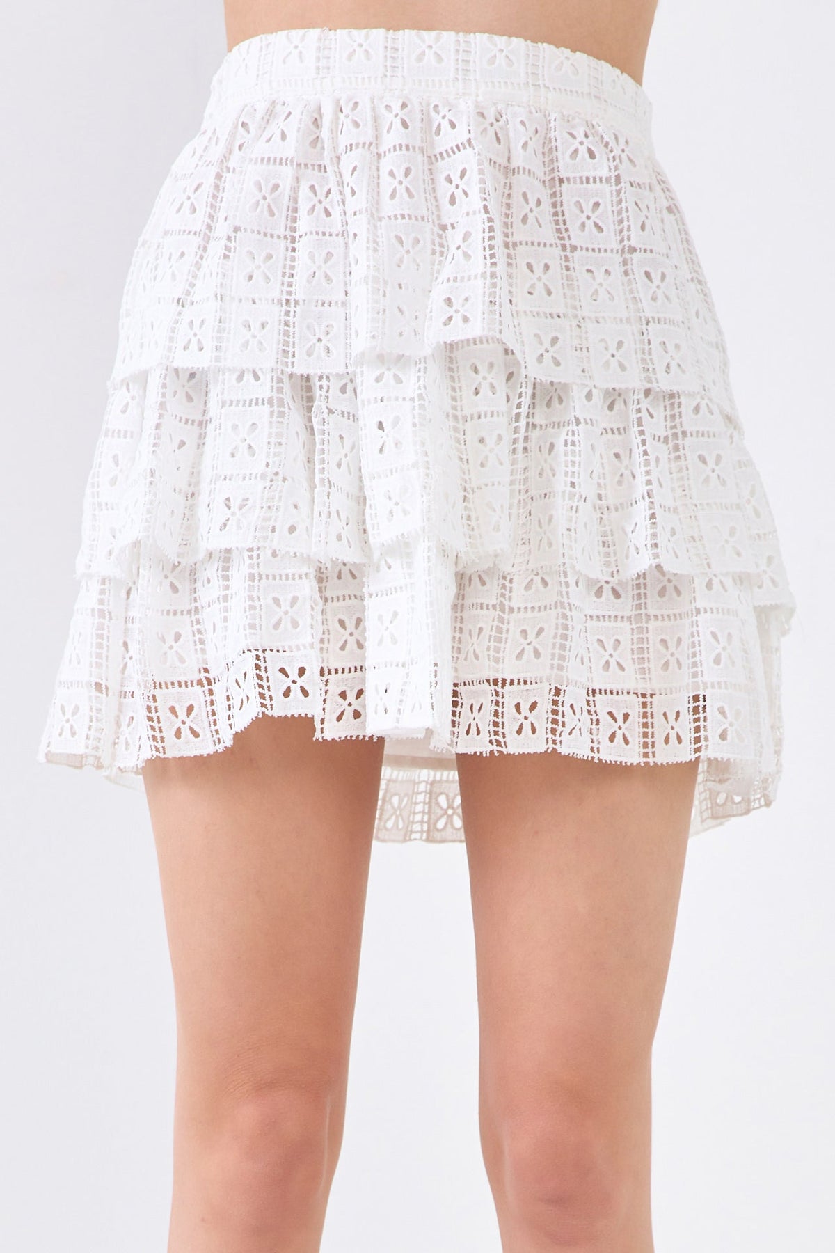 Pocket Lace Tiered Mini Skirt