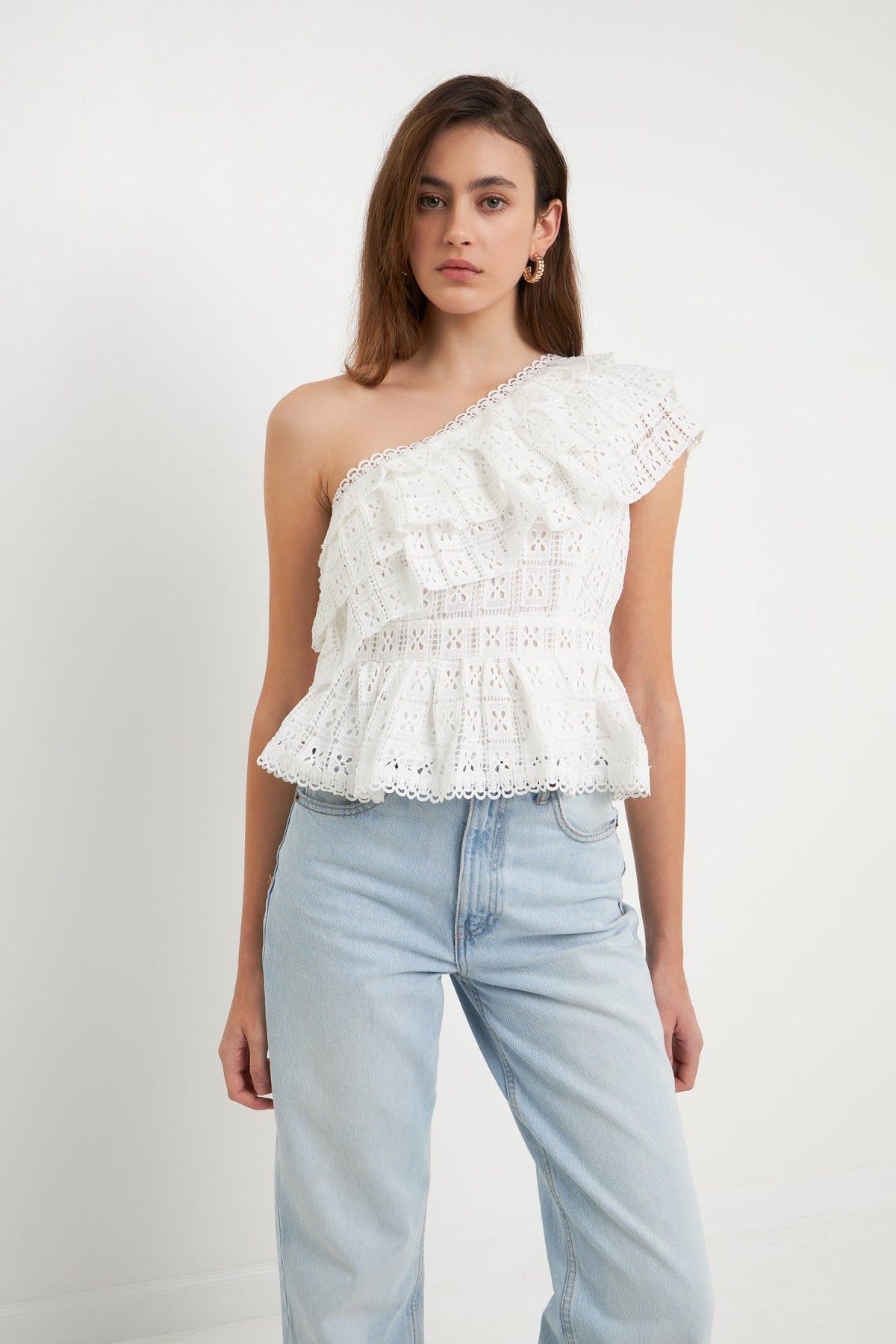 One Shoulder Square Laced Top