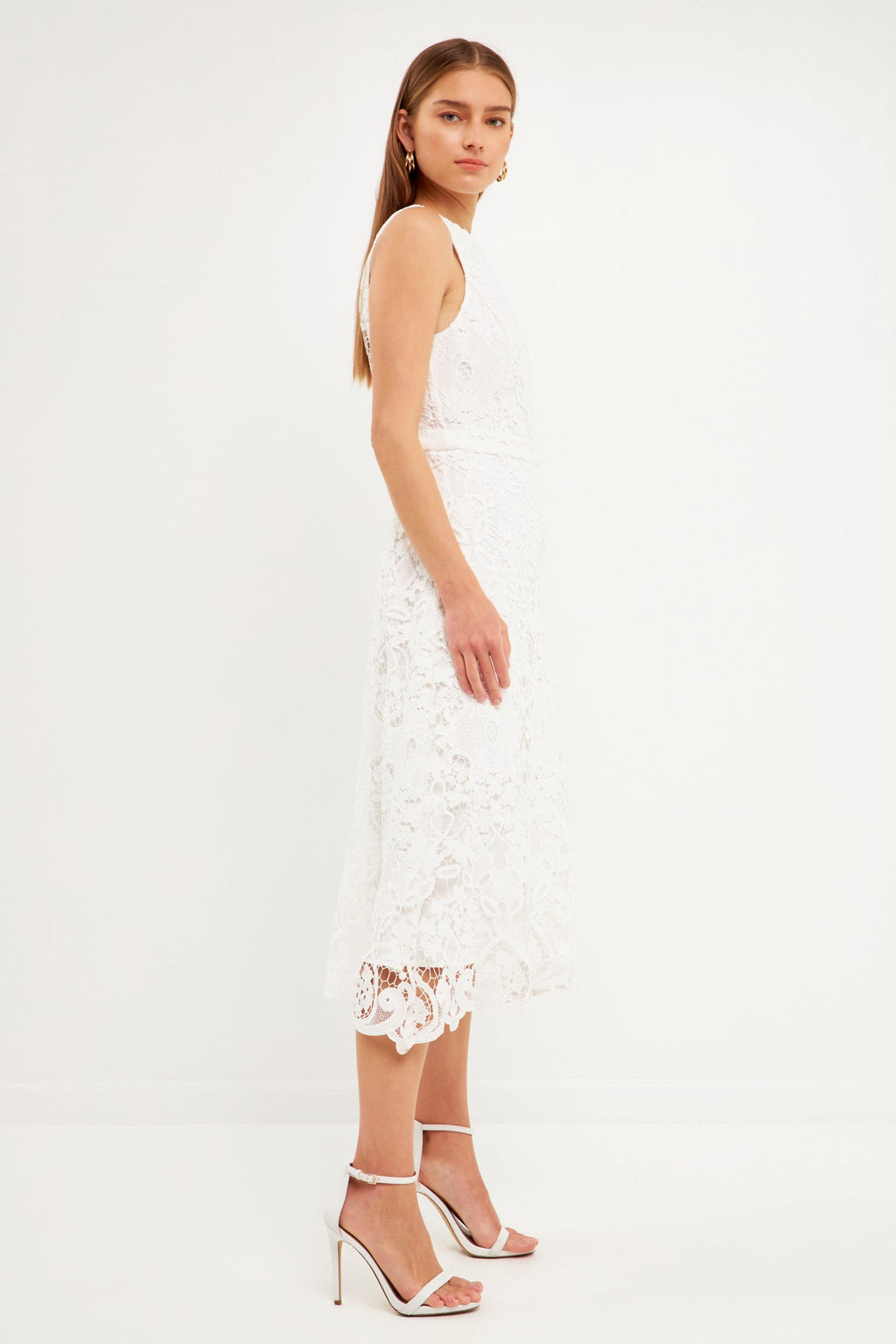 Floral Crochet Lace Cut-Out Midi Dress