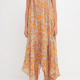 Pleated Waterfall Maxi Dress