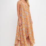 Pleated Waterfall Maxi Dress
