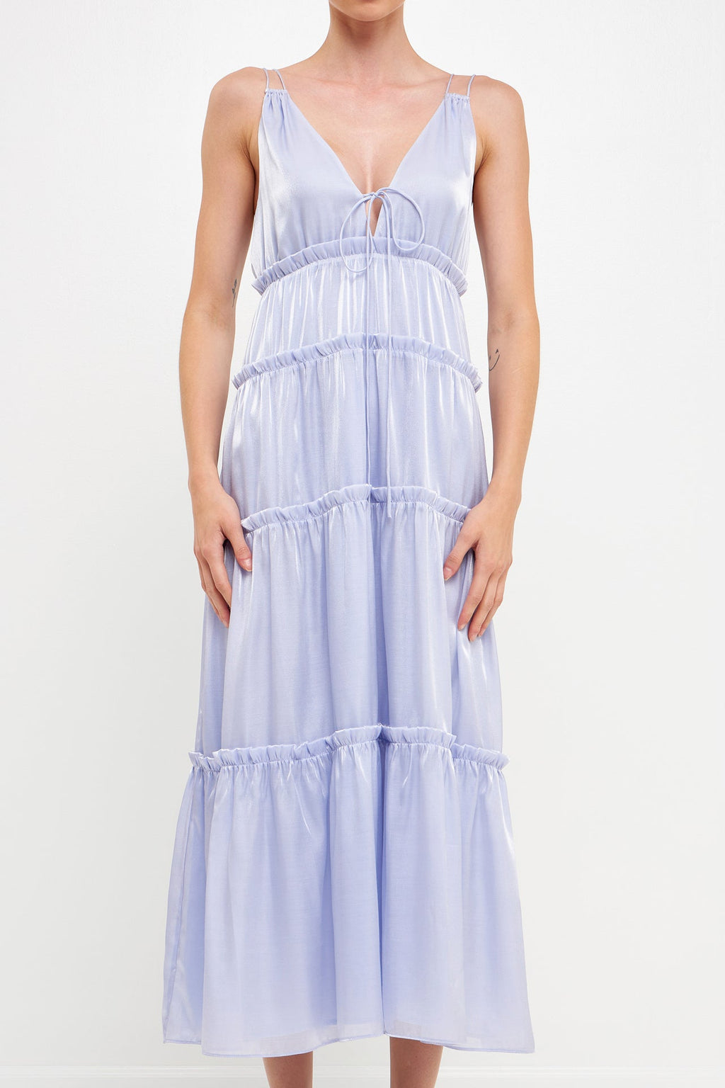 Light Sheen Front Tie Maxi Gown