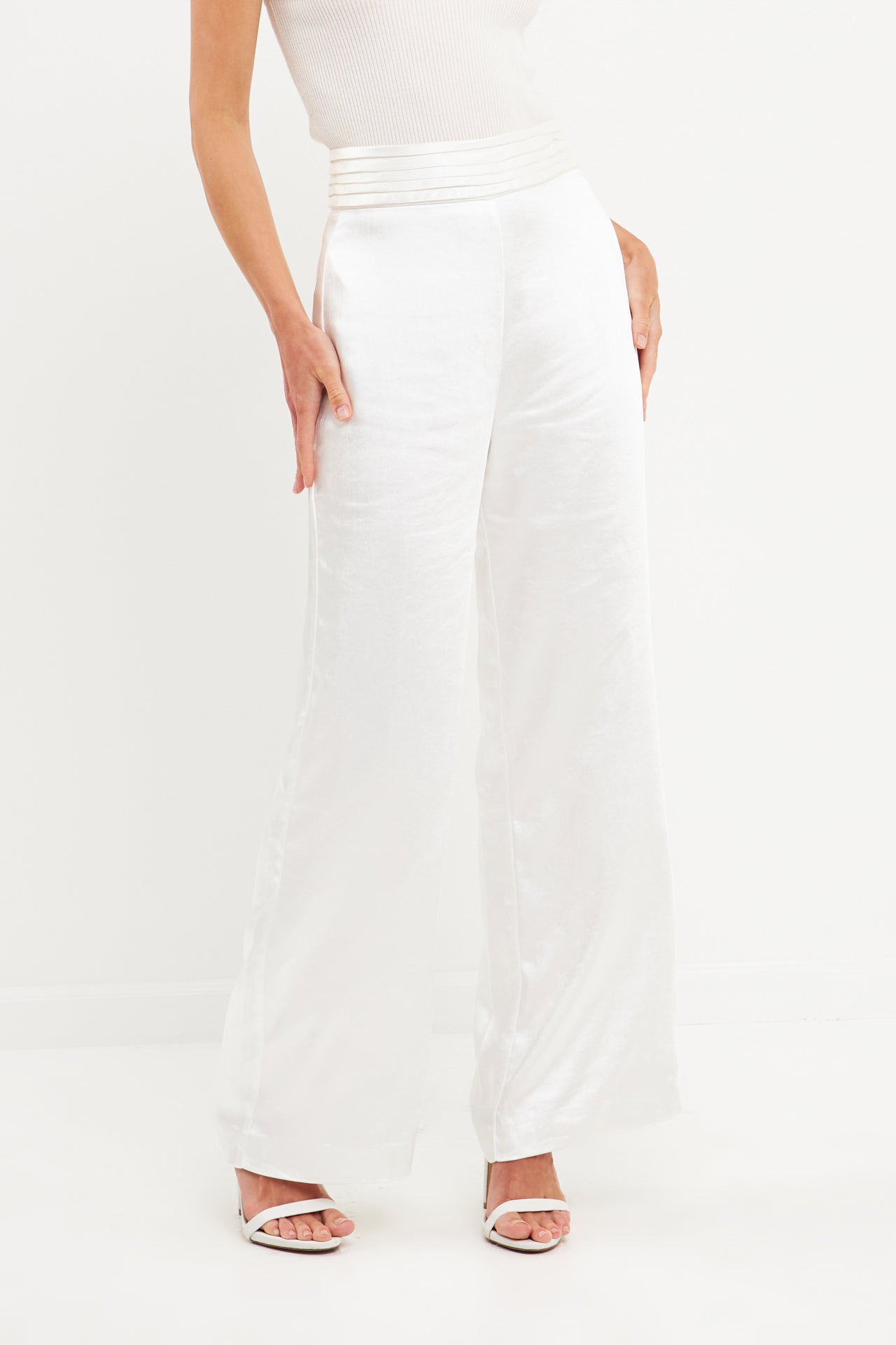 Endless Rose - Satin Tuxedo Wide Leg Trousers - Pants in Women's Clothing available at endlessrose.com