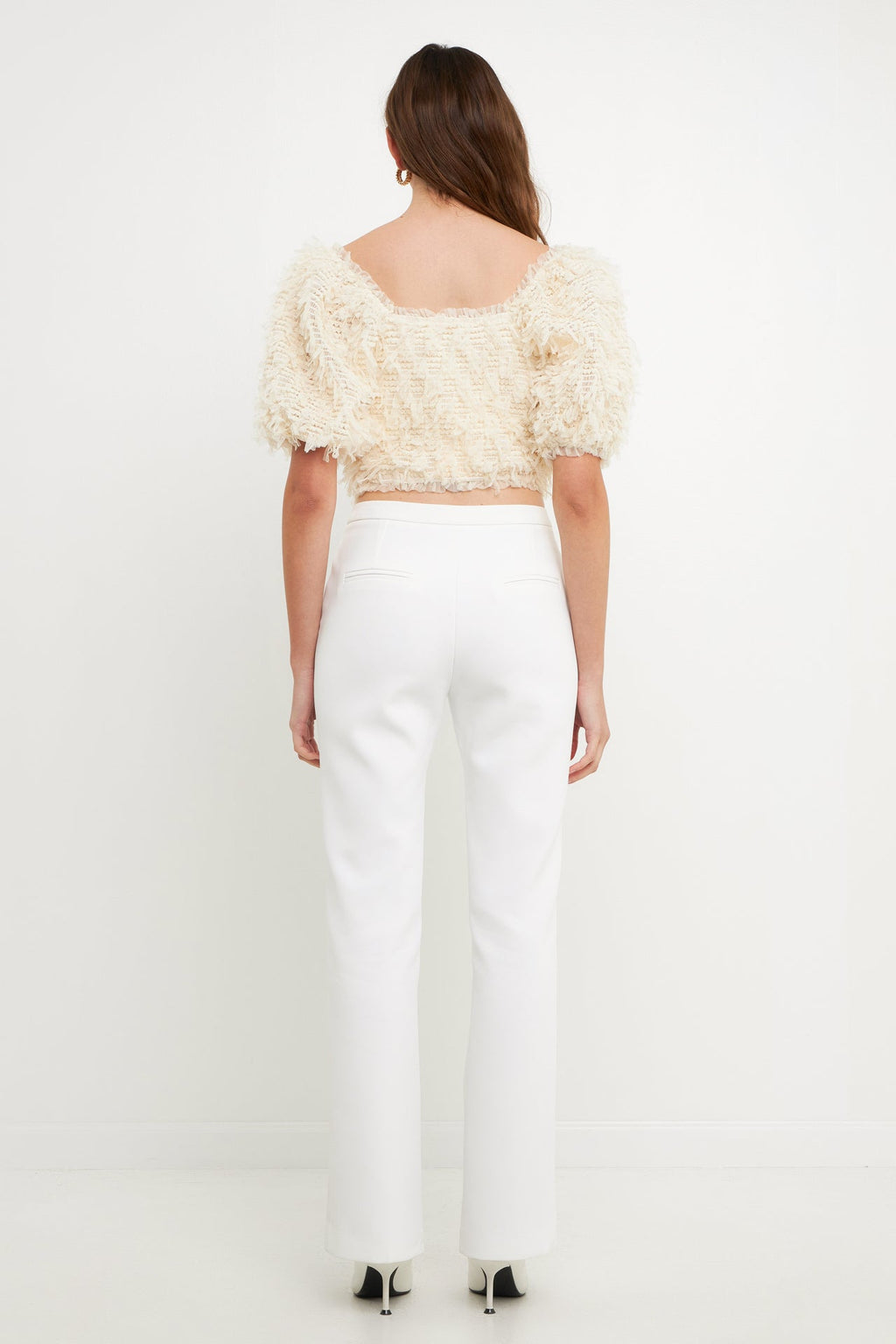 Mesh Trimmed Puff Sleeve Top