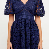 Crochet Lace Puff Sleeve Mini Dress