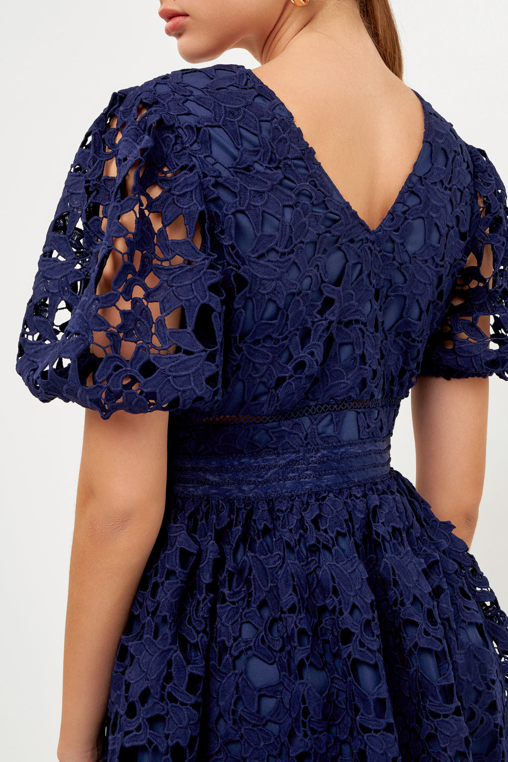 Crochet Lace Puff Sleeve Mini Dress