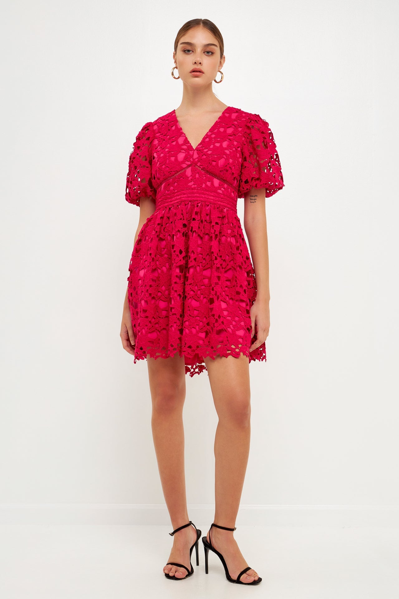 Endless Rose - Crochet Lace Puff Sleeve Mini Dress - Dresses in Women's Clothing available at endlessrose.com