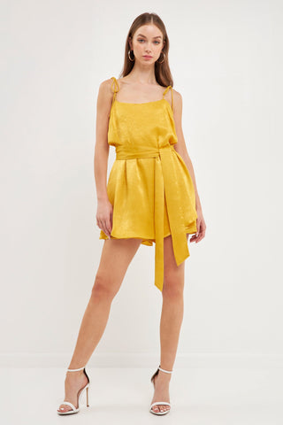 Spaghetti Tie Belted Romper Dress