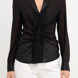 Front Ruched Chiffon Blouse