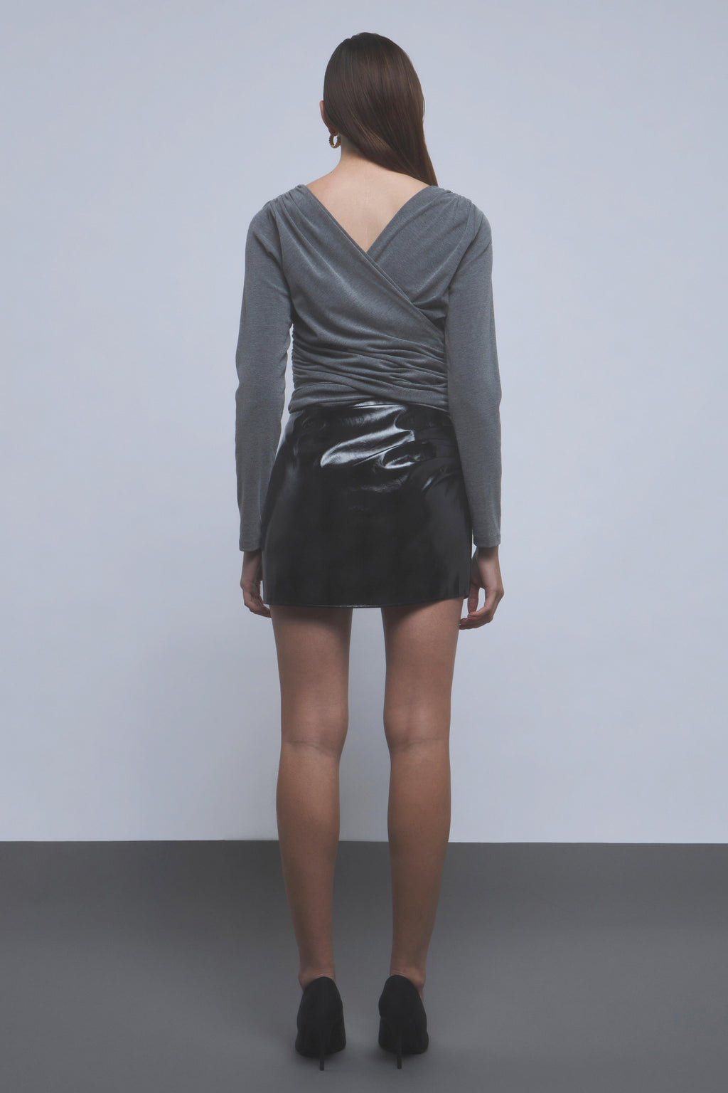 Patent Side Ruched Leather Skirt