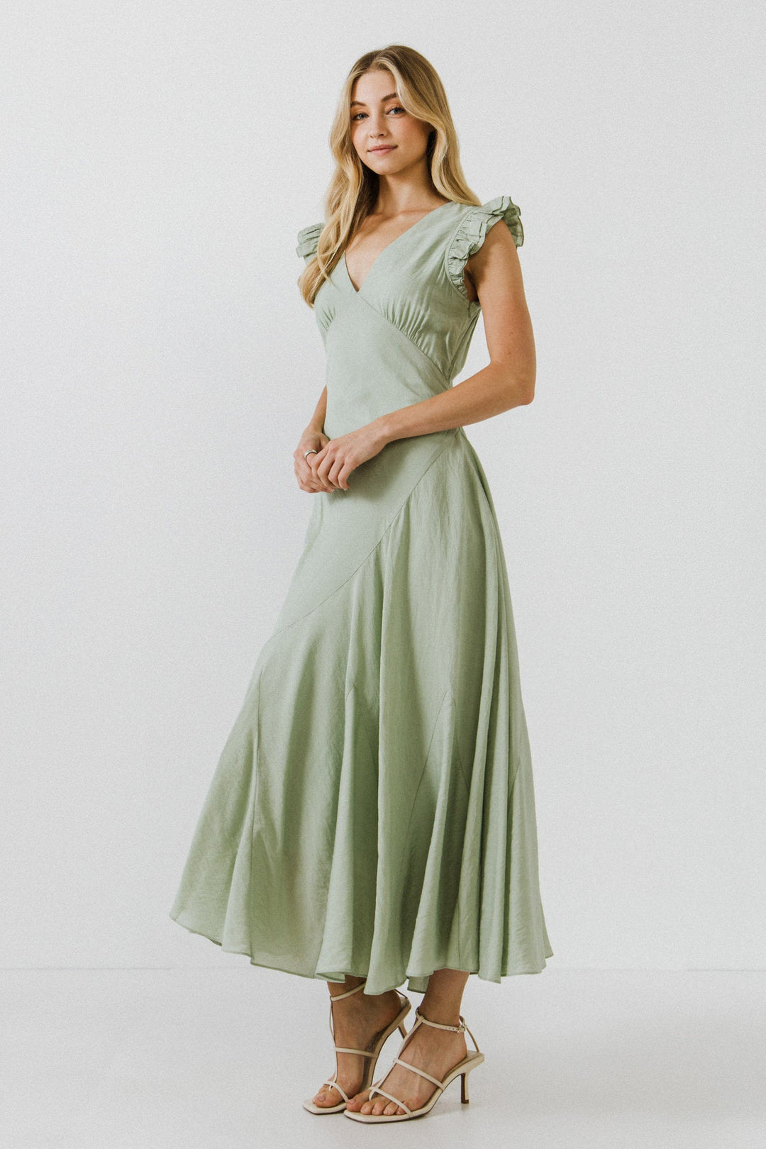 Asymmetrical Sleeveless Ruffled Maxi Dress - Red